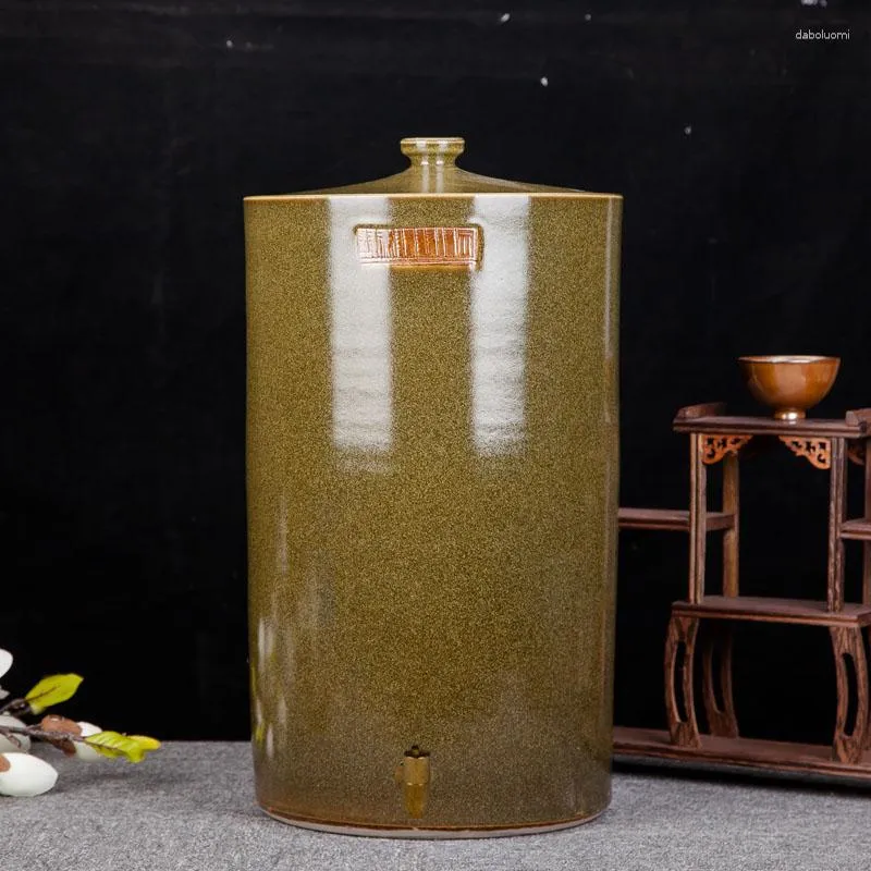 Vazolar Jingdezhen Seramik Kapalı Pirinç Kasesi Kova Çay Tozu Silindir Şarap Kavanozu Su Tankı 25kg10kg