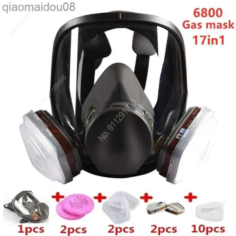 Protective Clothing 3 Interface Gas Mask with Filter Cotton and Box Full Face Facepiece Respirator HKD230826