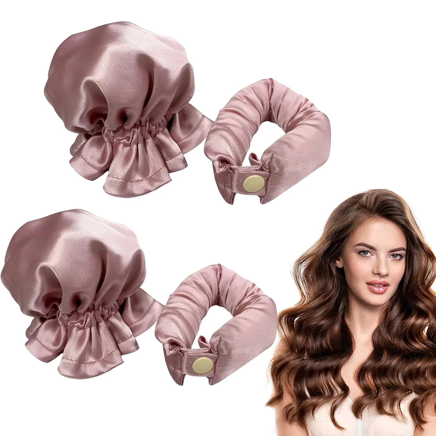 Almofada modeladora de cabelo sem calor de cetim, rolos macios com toucas de cabelo, faixa de cabeça com haste de ondulação sem calor para todos os tipos de cabelo, sem rolos de calor durante a noite, faixa de cabeça com cachos sem calor