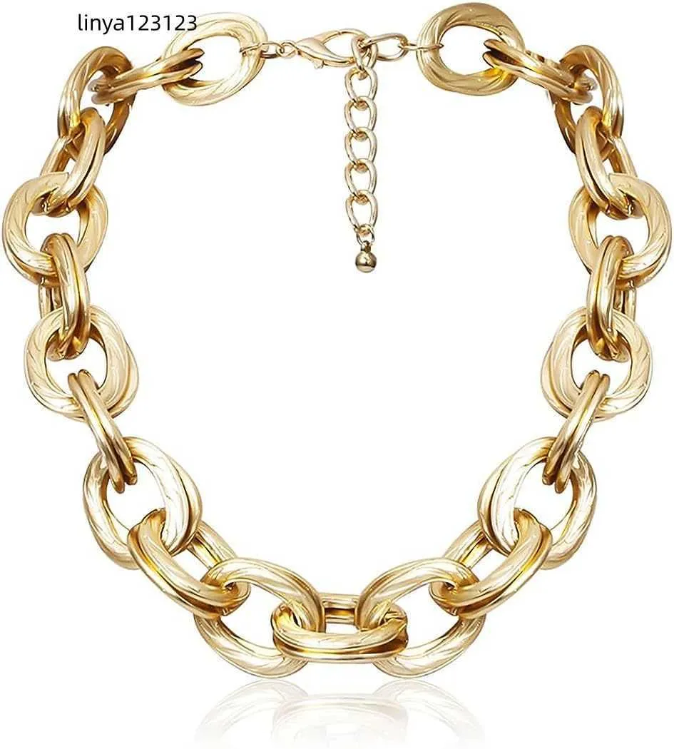 Acedre Chunky Choker Necklace Gold Cuban Link Chain Double O Link Necklaces Punk Hip-hop Jewelry for Women and Girls