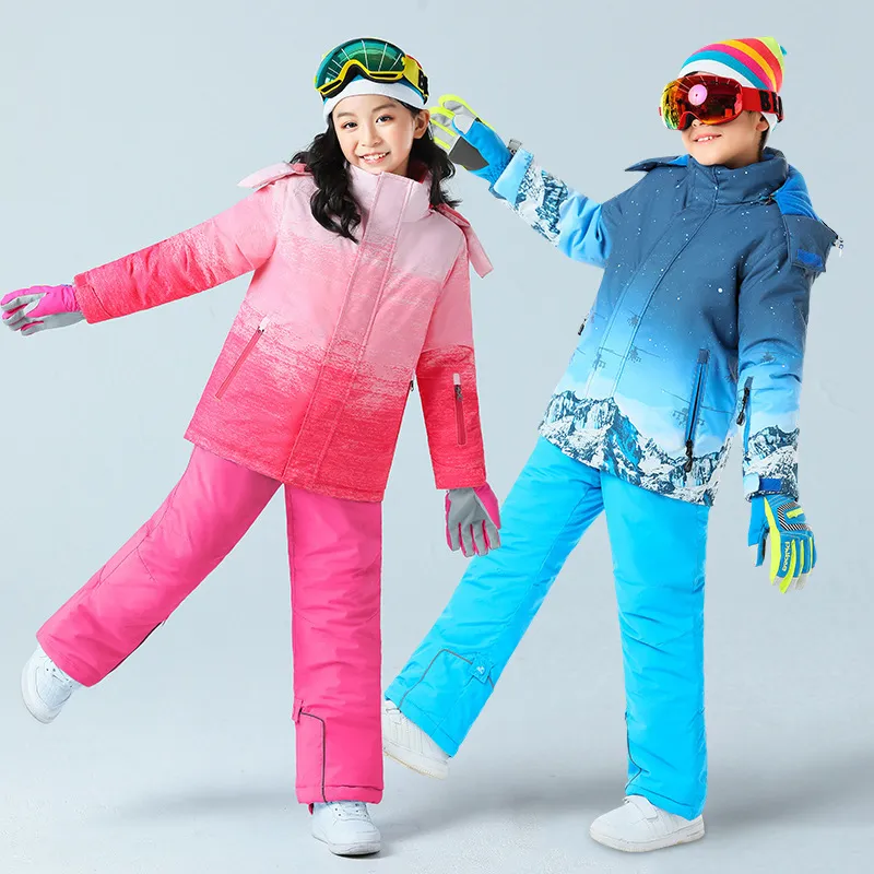 Combinaisons de ski Ensemble de ski pour enfants Filles Garçons Vêtements  d'hiver Enfants Chaud Coupe-vent Combinaison imperméable en coton rembourré