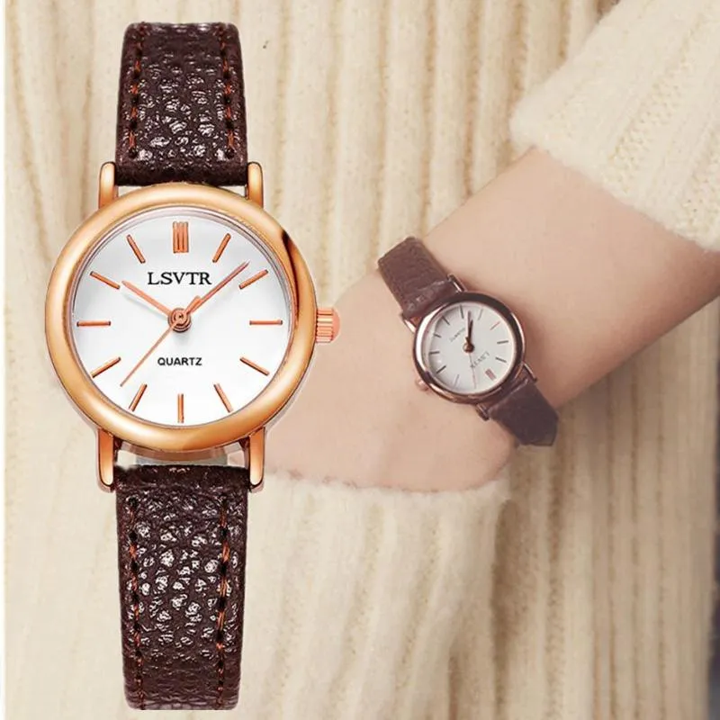 Montres-bracelets Sdotter Vintage Femme Montre Marron Cuir Élégant Pour Dames Petit Cadran Mode Quartz Horloge Simple Vente Relogio