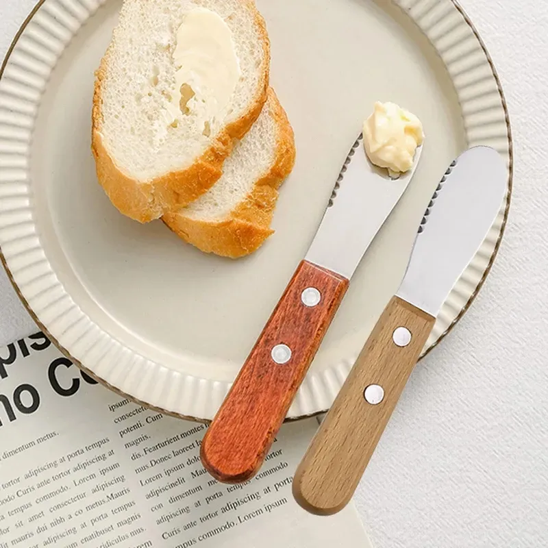 Butter Knife Wood Handle Jam Butters Spreader Small Kitchen Tool Cheese Cutter Cute Kids Children Knife Cutlery 828