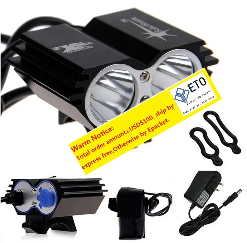 2021 Solarstorm fietsverlichting koplamp 2x CREE U2 LED 2000LM fietslicht voor fiets buiten flitslichten acculader ZZ