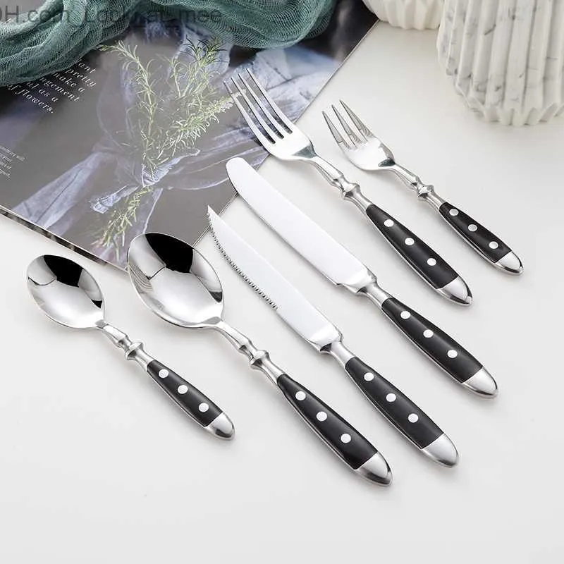 18/10 Flatware set High quality Steak Knife Spoon Fork Set Silverware Set Vintage Style 6 pcs set Q230829