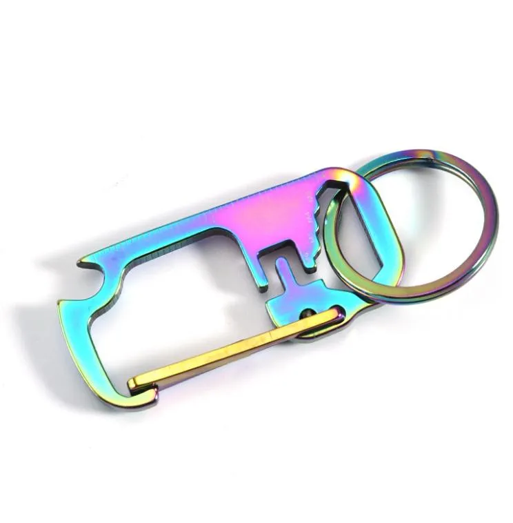 3 Farben Edelstahlschlüsselkette Multifunktion Opener Lurer Lineal Keychain Hangschnalle Key Ring Bierflaschenöffner DB379