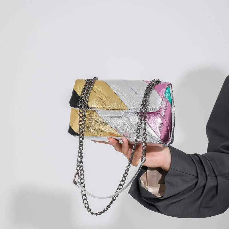 Rainbow Stitching Mini Crossbody Large Silver Evening Bag Rainbow Stitching Mini Crossbody Large Silver Evening Bag