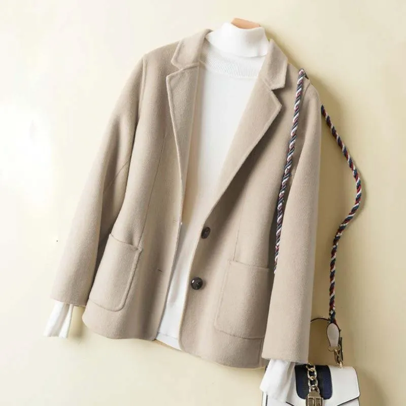 Women's Suits Blazer For Womens Ladies Coat Warm Jacket Lapel Winter Long Sleeve Soft Button Office Work Wear Elegant Retro