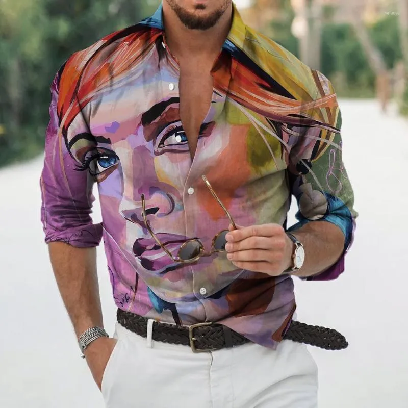 Herrens avslappnade skjortor Abstrakt konstnär tryckt långärmad daglig skjorta fashionabla senior andningsskjorta.