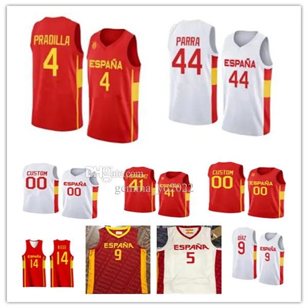 Bedrukt WK-basketbalshirt Spanje 2023 4 Eric VILA 9 Alberto DIAZ 41 Juancho Hernangomez 16 Usman Garuba 21 Alex Abrines 5 Rudy Fernandez Dario Brizuela Aldama