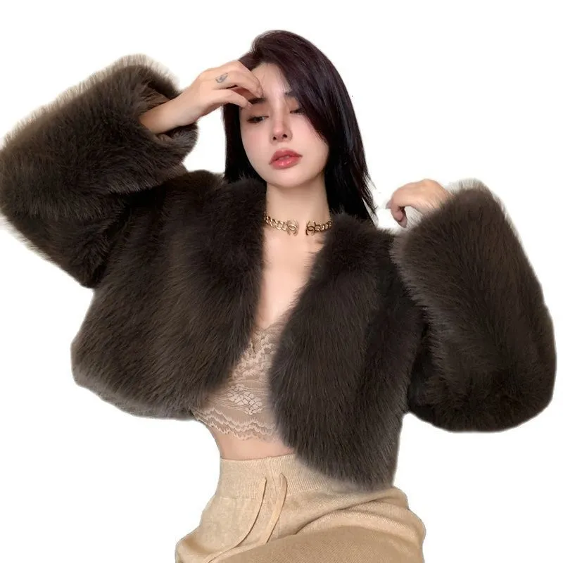 Frauen Pelz Faux Koreanische Mode Mädchen Strickjacke Kurz Cut Lose Lange Ärmel Winter Warm Verkauf Mantel 230828