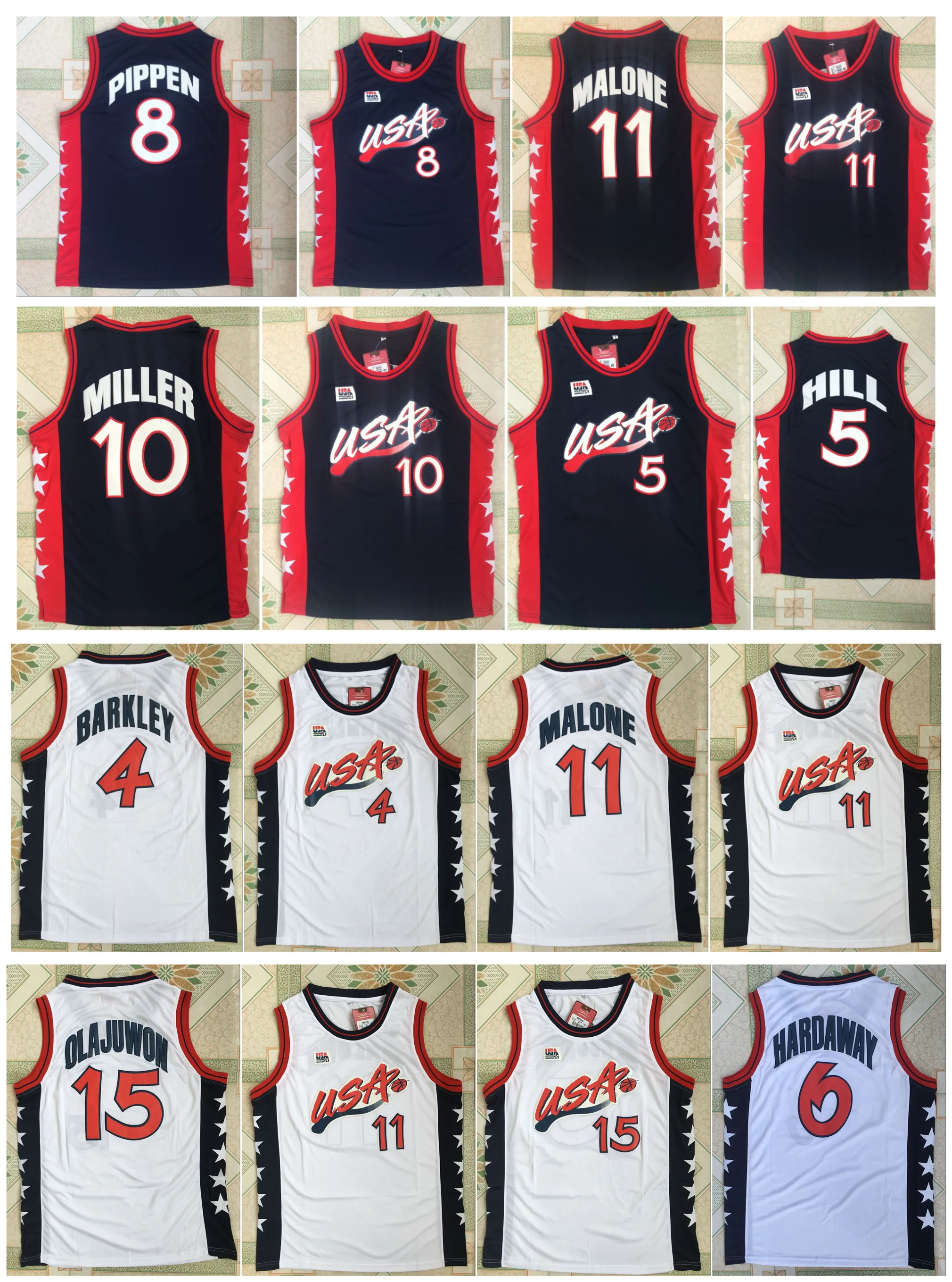 1996 Team VS Charles Barkley Penny Hardaway basketbalshirt Reggie Miller Hakeem Olajuwon Scottie Pippen Grant Hill Throwback blauw maat S-XXL