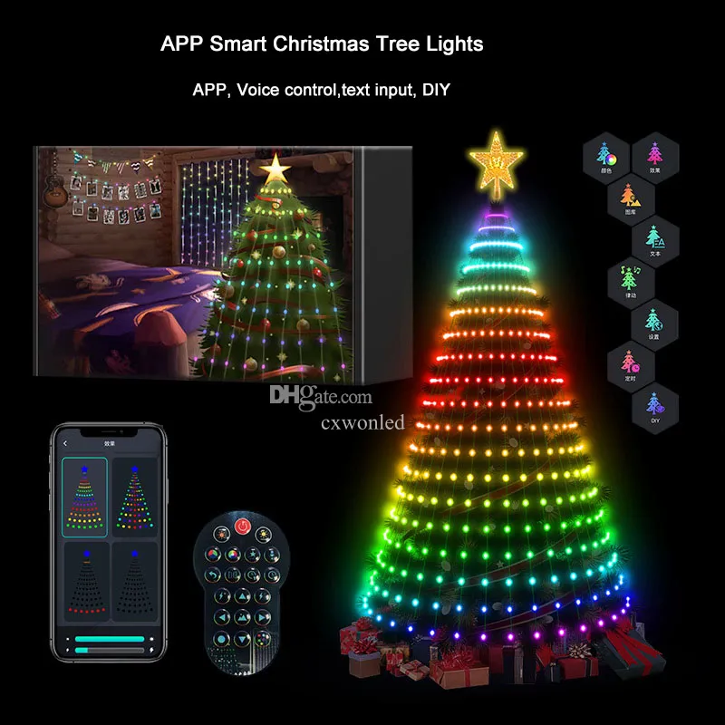 APP Intelligente Weihnachtsbaumbeleuchtung RGBIC Kegelturmform Farbwechsel Bunte LED-Lichterkette Urlaubsdekoration