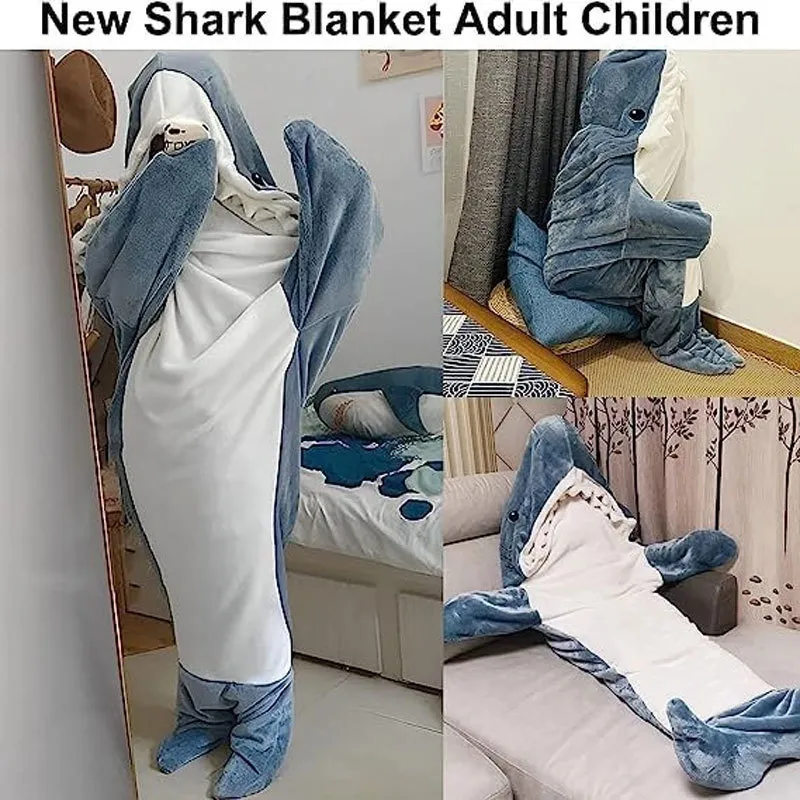 1pc Shark Blanket Hoodie For Adult Boys And Girls, Cartoon Shark Wearable  Blanket Super Soft And Cozy Flannel Shark Hoodie Sleeping Bag