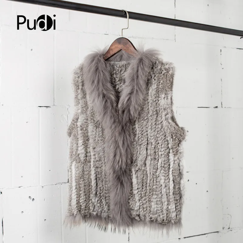 Womens Fur Faux VR033 Women Genuine Natural Real Rabbit Knitted Vests Waistcoat Gilet coats With Tassels Raccoon Collar 230828