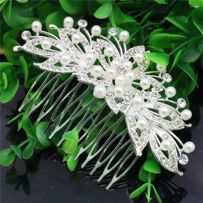 Klipy do włosów ślub kwiat przyśrodkowy kryształ liście grzebień do włosów Pearl Kobiet Dziewczęta impreza biżuteria akcesoria dekoracje