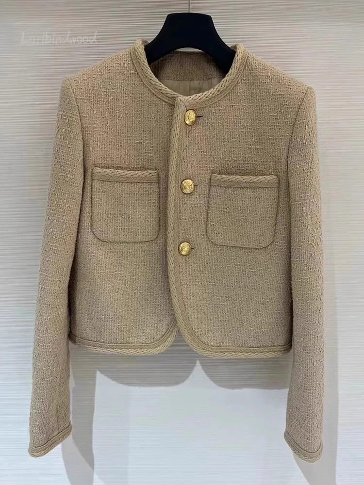 Cappotto da donna in misto lana color cammello con piccola fragranza Cappotto da donna francese in tweed di alta qualità Giacca corta moda casual giacca slim da donna 230826