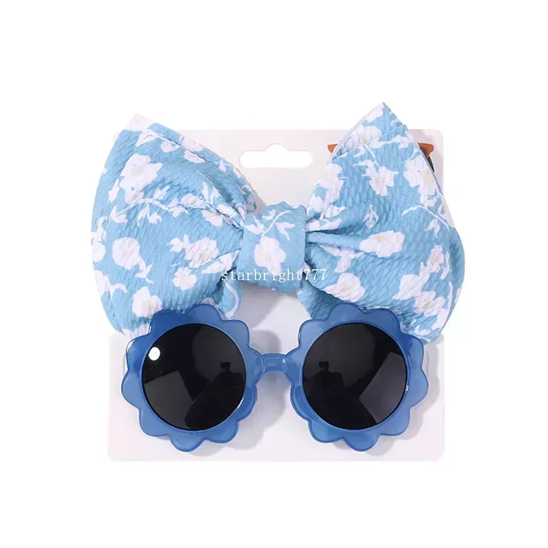 Bébé filles bandeau élastique noeud noeud bandes de cheveux tout-petits 2 pièces/ensemble lunettes de soleil rondes été Boho mignon belle fleur colorée fruits accessoires de plage en plein air