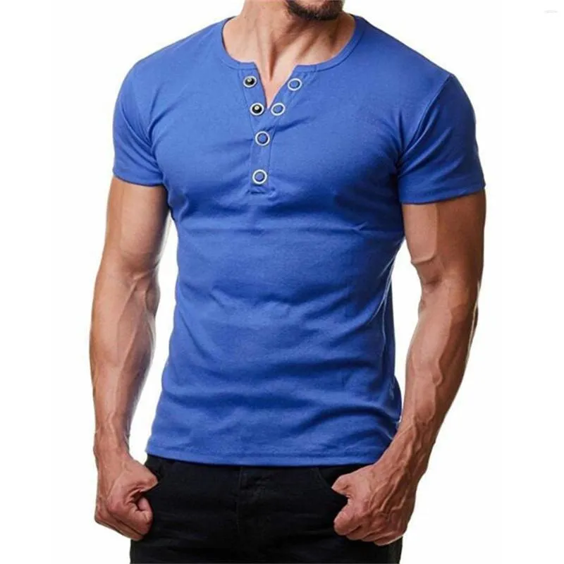 Erkekler Sıradan Gömlek Yaz Sporları Erkekler İçin Toyun Soyu Üst Gömlek V Boyun Blonu Raglan Kollu Düğme