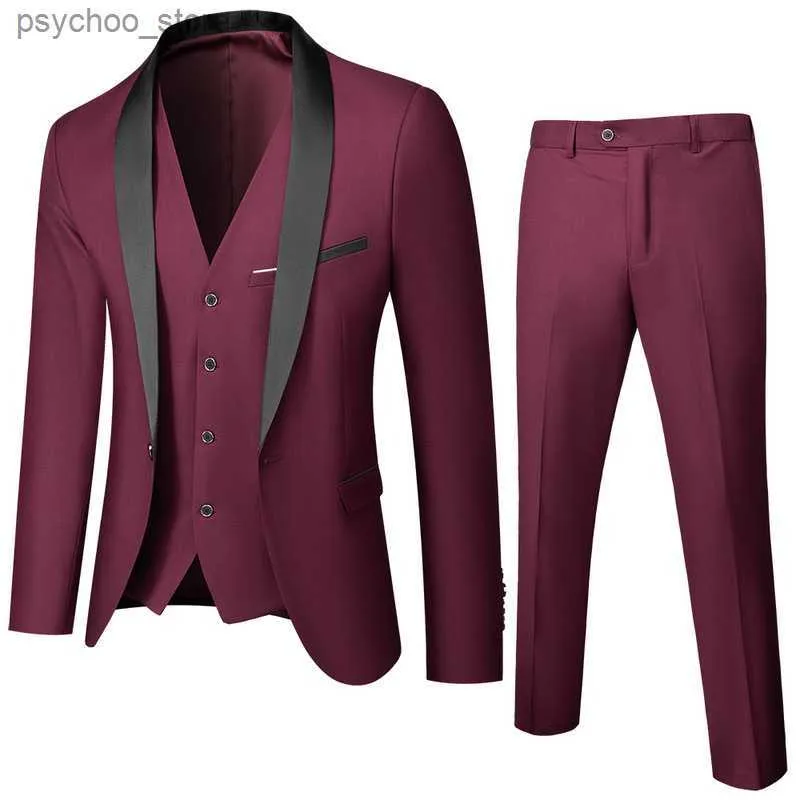 Düğün Eve Elbise 3 Parça Ceket+Pantolon+Yelek Erkek Takım Seti İnce Fit Smokin Erkek Blazer Özelleştirilmiş İngiliz Tarzı Gelin Giyim Q230828
