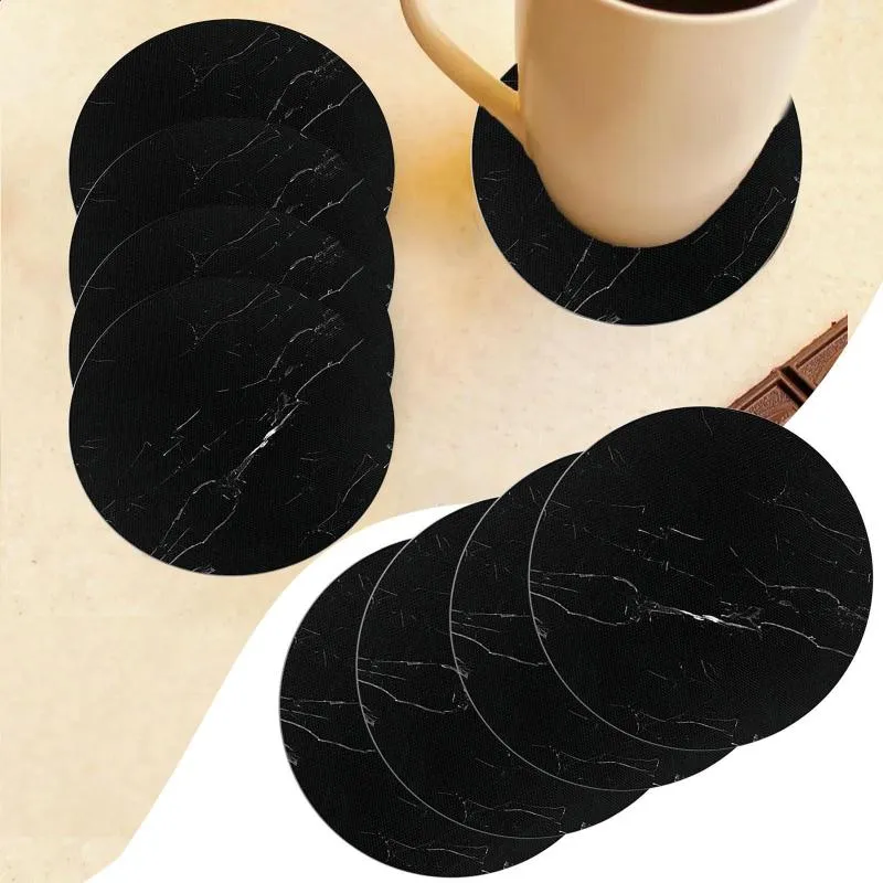 Round Neoprene Black Round Table Mats With Oriental Black Finish And Marbless Design From