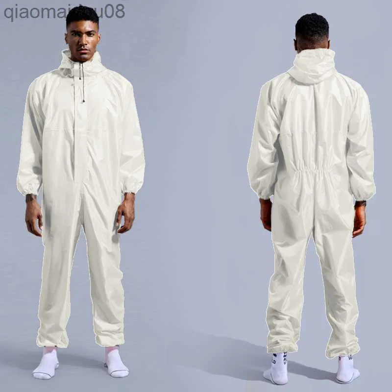 Roupas de proteção Macacões impermeáveis com capuz Macacões à prova de chuva Roupas de trabalho Spray de tinta à prova de poeira Capa de chuva unissex Trajes de segurança S-4XL HKD230826