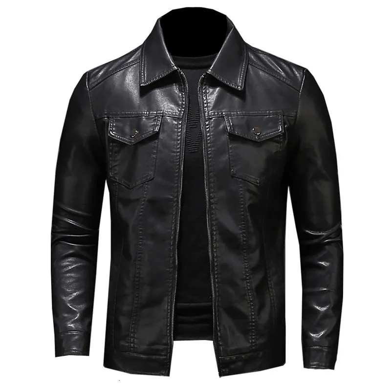 Skórzana skórzana skórzana kurtka dla męskiej kurtki motocyklowej Kurtka duża kieszonkowa czarna lapa lapowa szczupła wiosna męska i jesień wysokiej jakości płaszcz PU M-5xl 230828