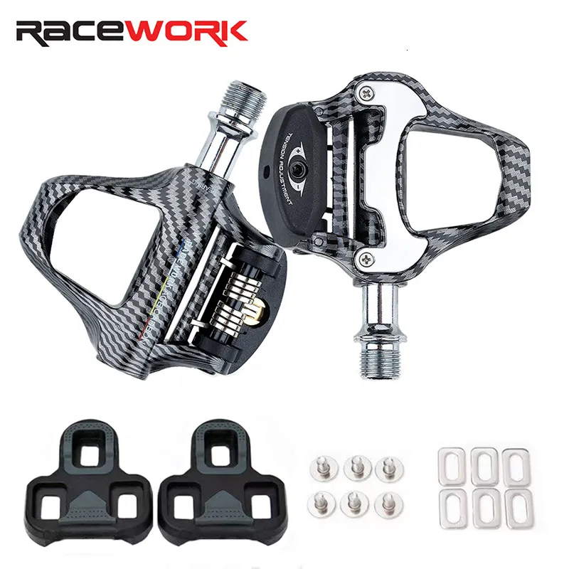 Cykelpedaler Racework Carbon Fiber Cykelpedal Lämplig för KEO Selflocking Professional Bicycle Pedals Road Bike Ultralight Pedal 230826