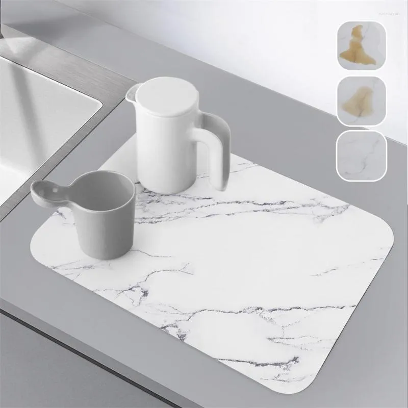 Tapis de Table en marbre pour tasse à café, tapis de repassage en cuir, Texture d'art moderne, séchage de comptoir de cuisine, Drain de Bar