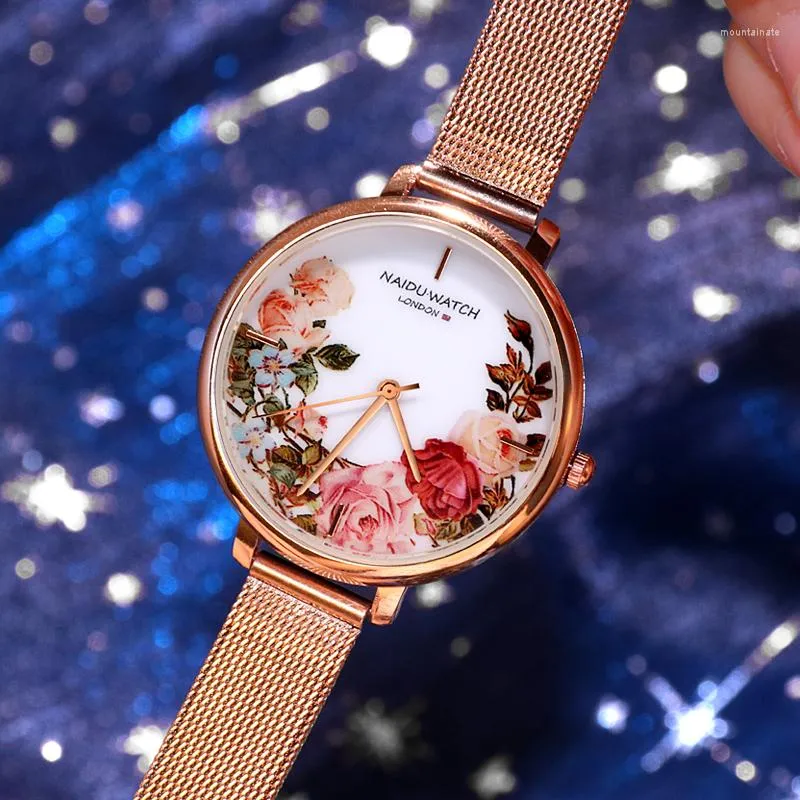 Armbandsur Montre Femme Mesh Belt Fashion Women Watch Rose Gold Armband Wrists Watches China Style Clock Relogio Feminino