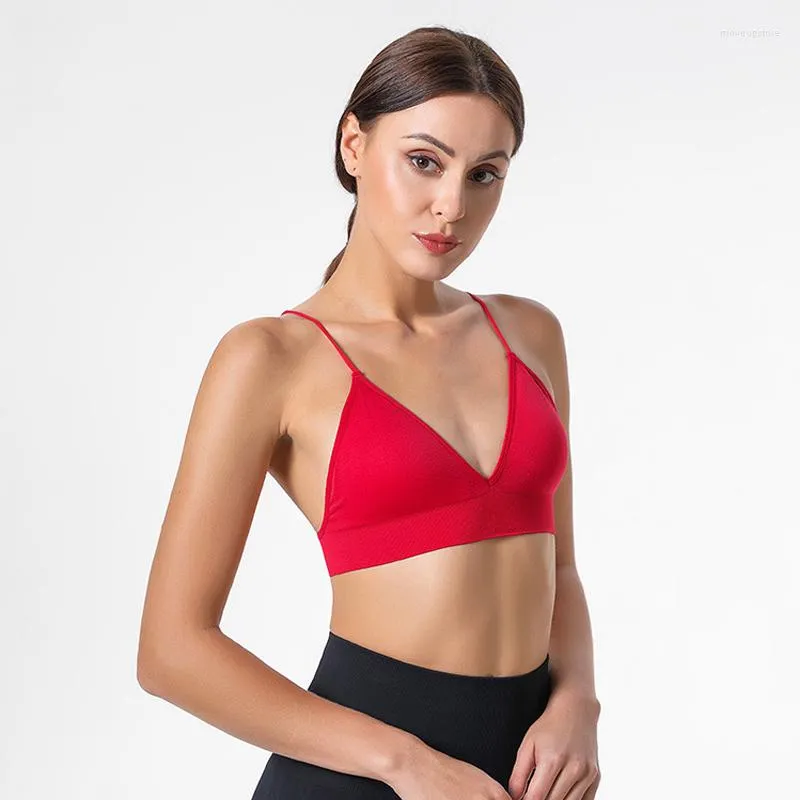 Yoga Outfit Femmes Sports Soutien-gorge Poitrine Pad Gym Fitness Sous-vêtements de course Push Up Elasticité Respirant Femme Sexy Top Gilet Confort