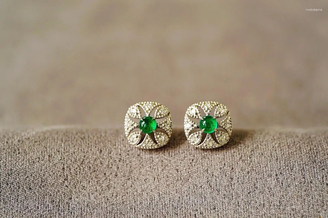 Stud Earrings Solid 18k Gold 0.32ct Nature Emerald Gemstones Studs For Women Fine Jewelry Birthday Presents