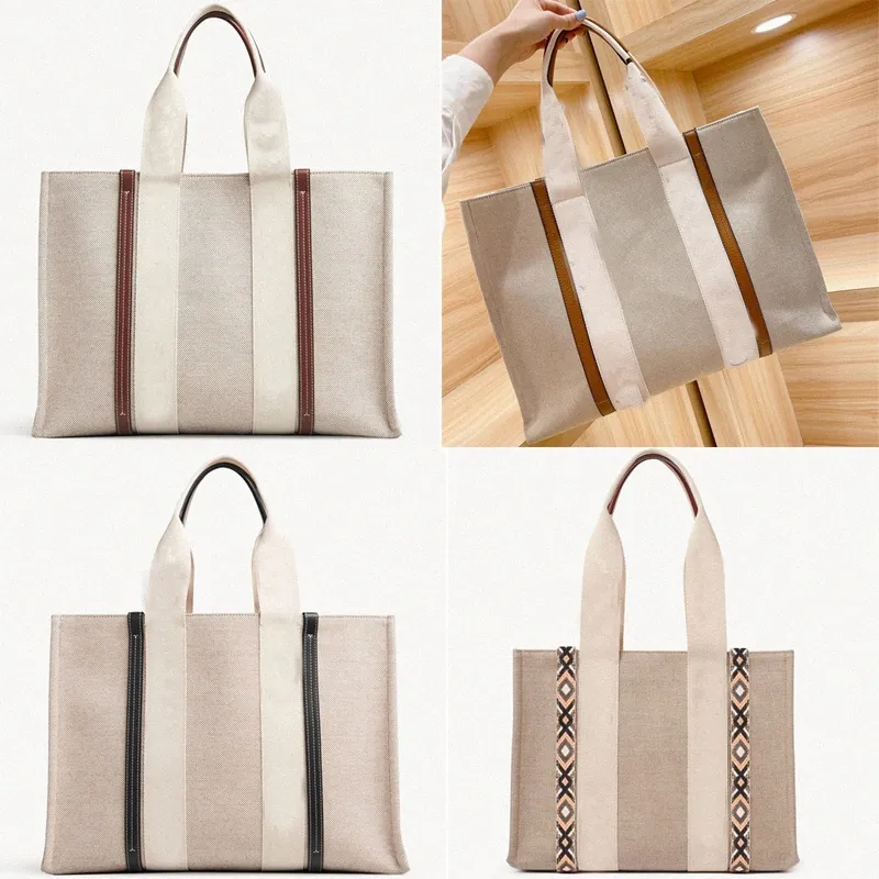 3 tamaños Mujeres Woody Totes Bolsos Bolso de compras Bolso de lona de alta calidad Moda Lino Grandes Bolsas de playa Diseñador de lujo Viajes CrossbM4oo #