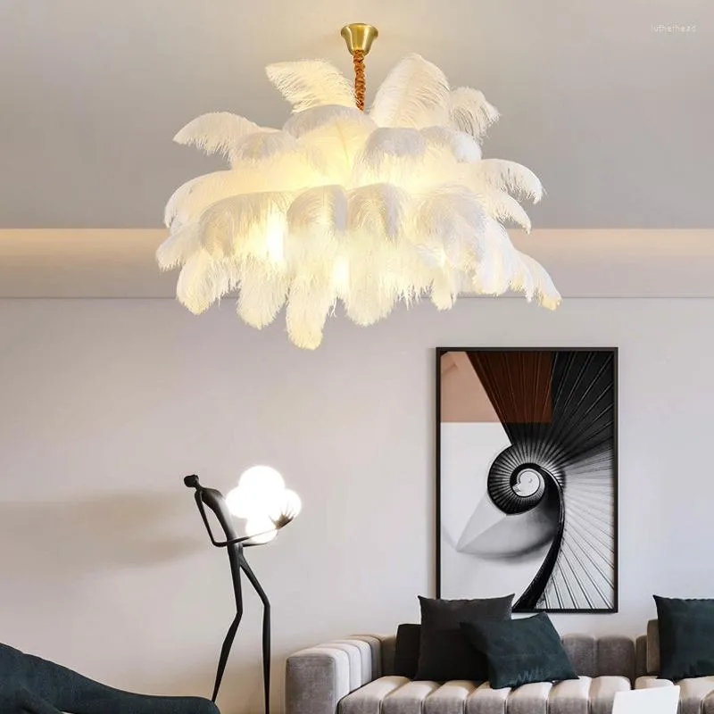 Lustres modernos LED pena de avestruz sala de estar decoração de casa quarto iluminação interior luminária pendurada luminária