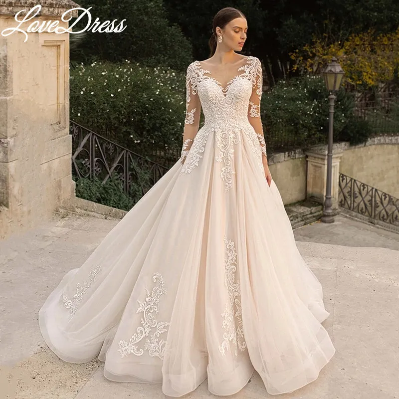 Elegant Princess Ball Gown Wedding Dress - V-Neck Lace Bridal Gown, Long  Sleeves, Button Detail, Sexy Urban Style from Dhgate Urban Sexy Dresses -  price 276.22