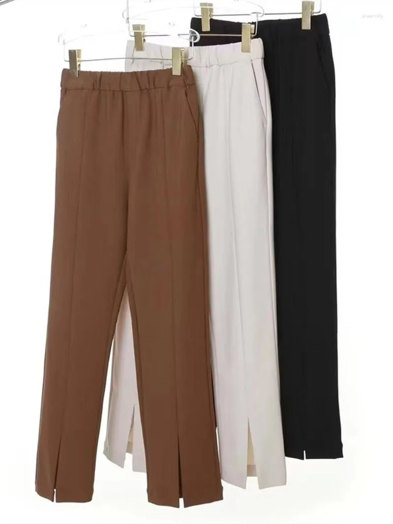 Pantaloni da donna Pantaloni da abito slim a fessura Pantaloni da donna Tinta unita Elastico in vita All-match Lunghi con tasche Autunno 2023