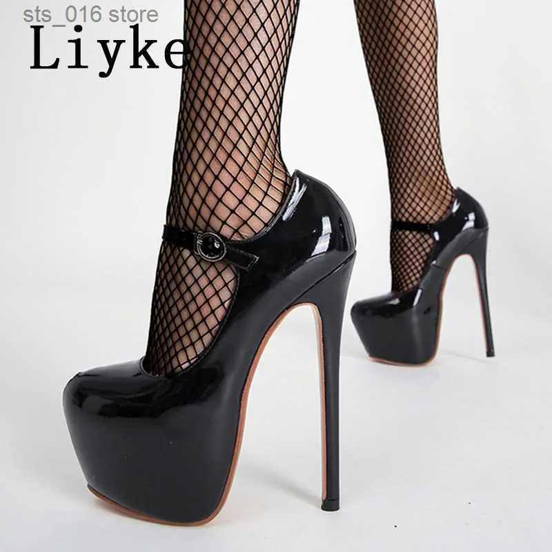 Sukienka Buty Liyke 2023 Spring Autumn Kobiet Platforma Czarna okrągłe palce klamry Pasek 17 cm Super Heels Buty taneczne stiletto Mujer T230828