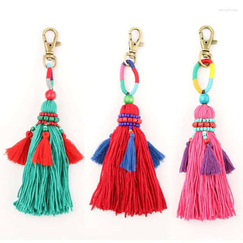 Keychains Bohemian Bead Tassel Pendant Keychain Folk-custom Pompom Key Chain Accessories Bag Charm Women's Purse Holder Jewelry K34