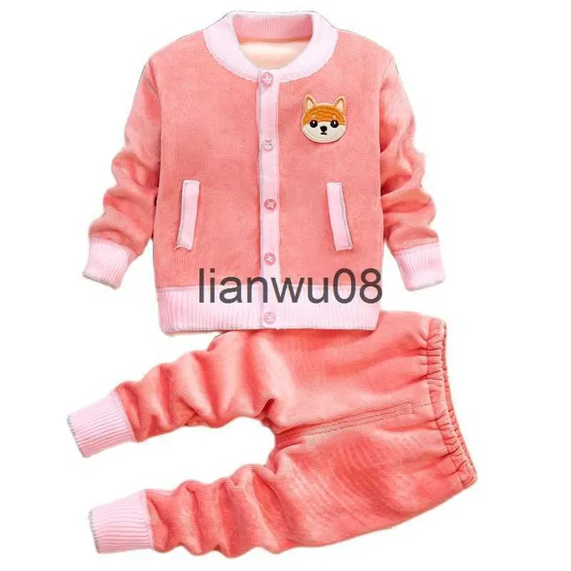 Set di abbigliamento 2 pezzi Autunno Inverno Baby Boy Girls Set Plus Maglieria in velluto Set di abbigliamento per bambini Camicia inferiore per bambini Ragazzi Top Pantaloni Vestito per bambini x0828