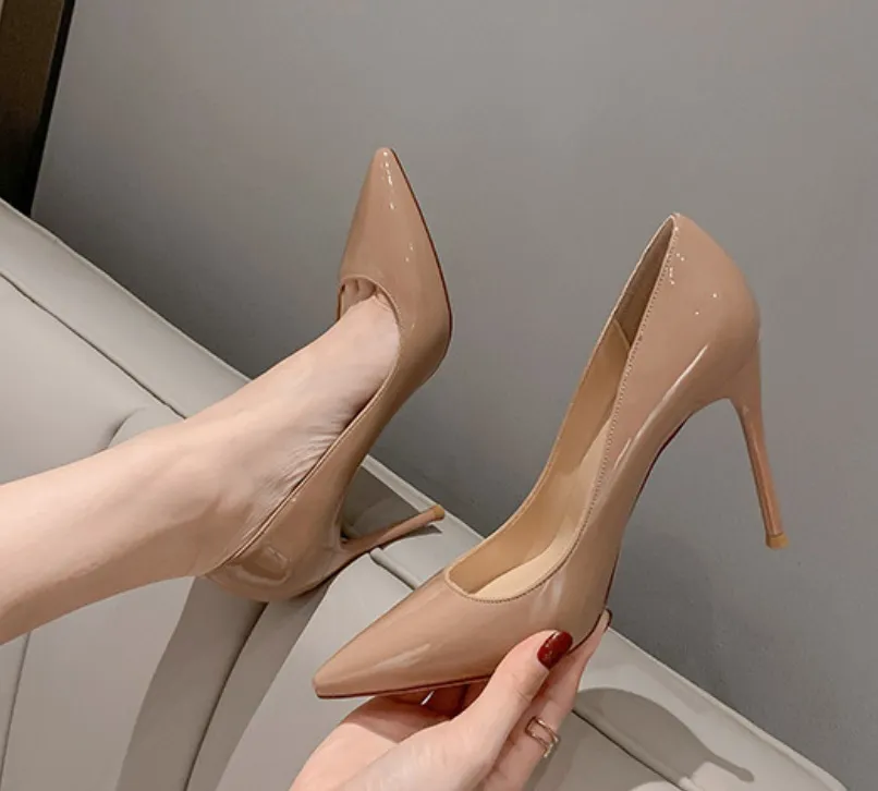 New Fashion Nude Genuine Leather Pointed Women's Small Fragrant High Heels Single Shoes Women's Shoes Thin Heels Large Size 34-43