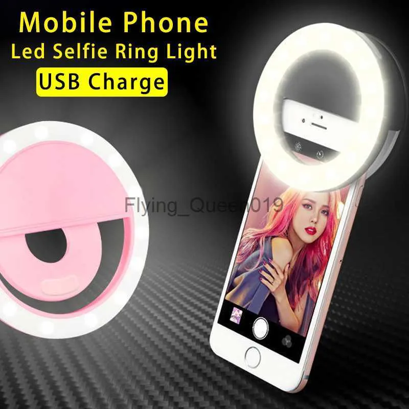 USB -laddning LED Selfie Ring Light Mobile Lens LED Selfie Lamp Ring för iPhone Samsung Xiaomi Huawei Oppo Phone Selfie Light HKD230828