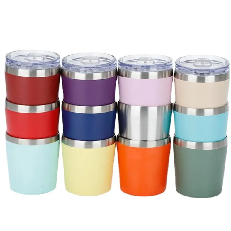 8oz Milk Tumblers Stainless Steel Kids Cup With Lids Mini