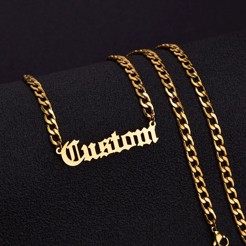 Hip Hop Custom Namn Charm Pendant Halsband Rostfritt stål Personliga smycken