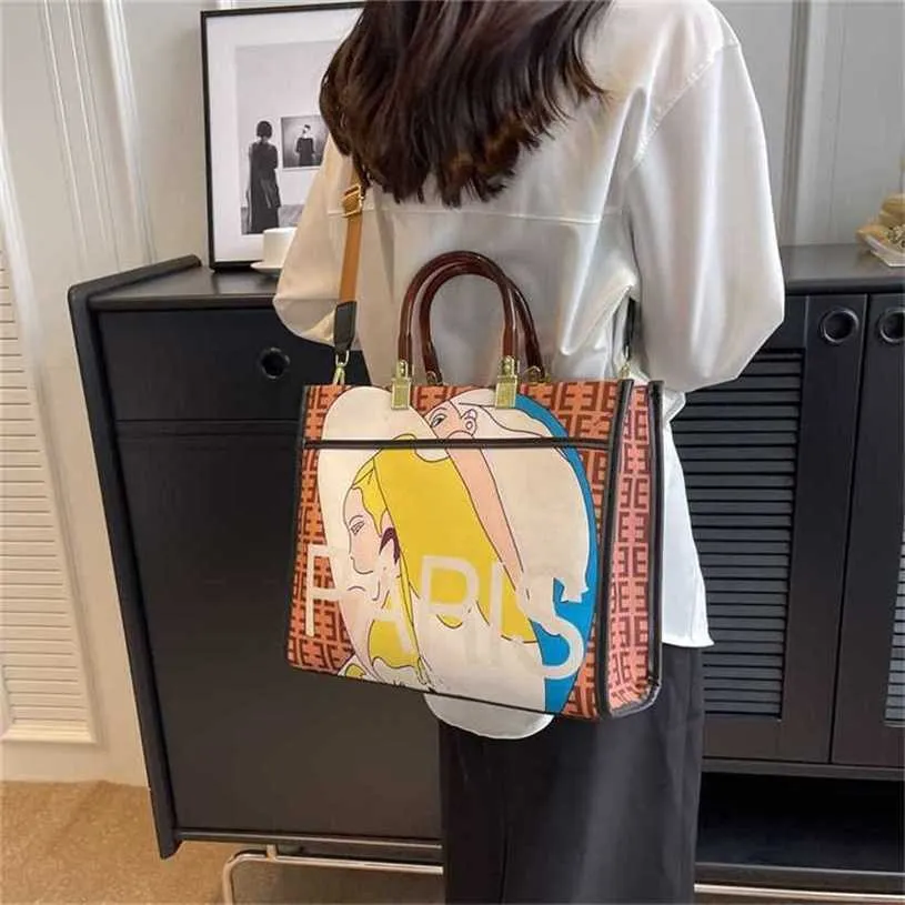 18% korting op de tas 2024 Nieuwe lanceringsontwerper Handtas Handtas voor vrouwen Nieuwe Tote Gedrukte letter Brede Riem één schouder Crossbody