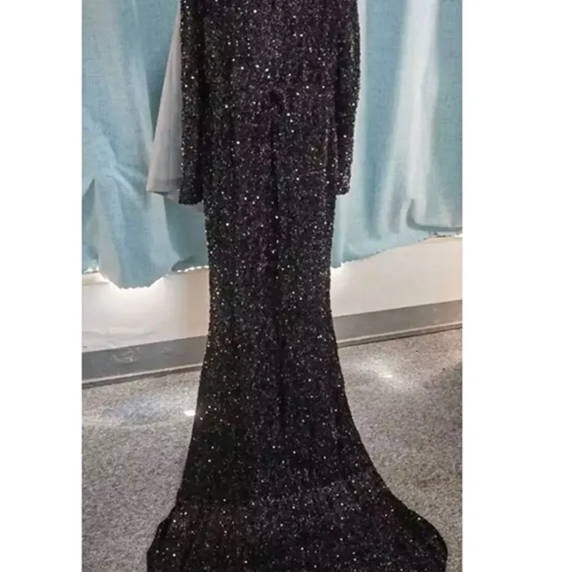 knee length dresses for ladies Faux-Wrap Long Sequin Formal Dress with Long Sleeves Emerald / Medium main image 1