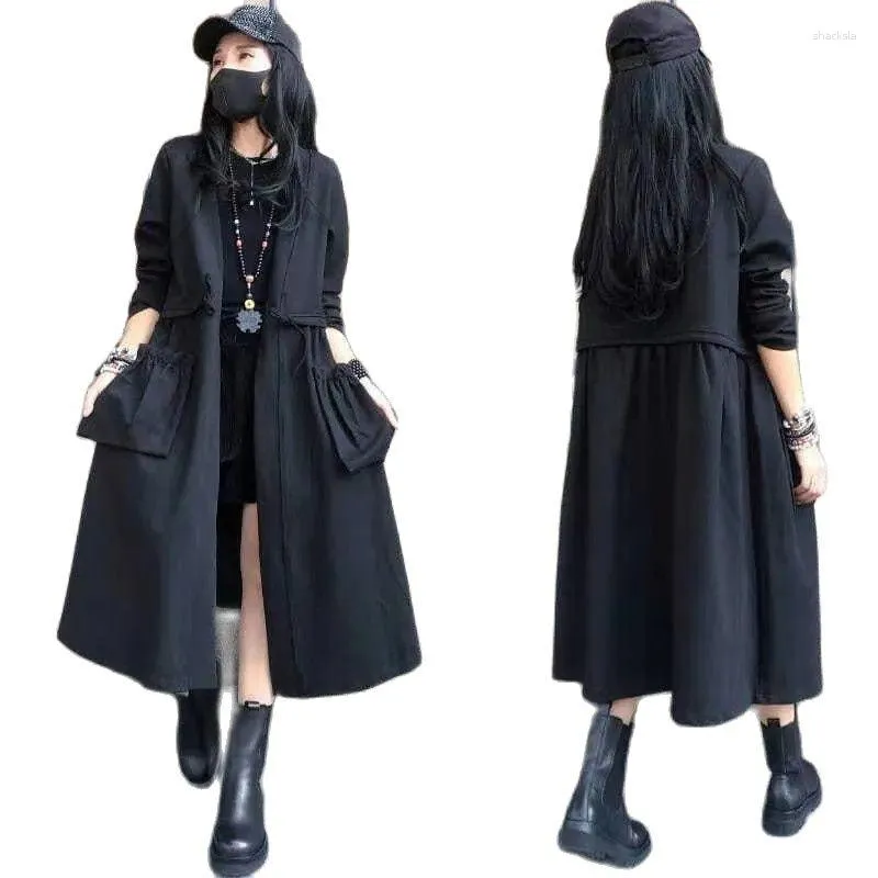 Damen Trenchcoats Schwarz Windjacken Temperament Mode Frauen Mantel 2023 Frühling Herbst Damen Jacke Lose Wilde Lange Weibliche Oberbekleidung