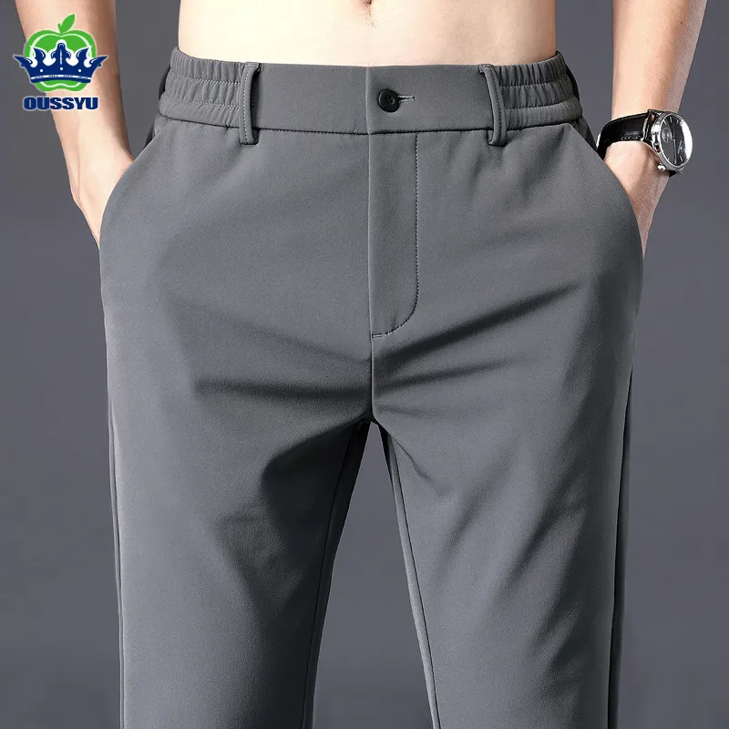 Mäns byxor Summer Men's Casual Pants Thin Business Stretch Slim Fit Elastic midja jogger Korean Classic Blue Black Grey Brand Trousers Male 230828