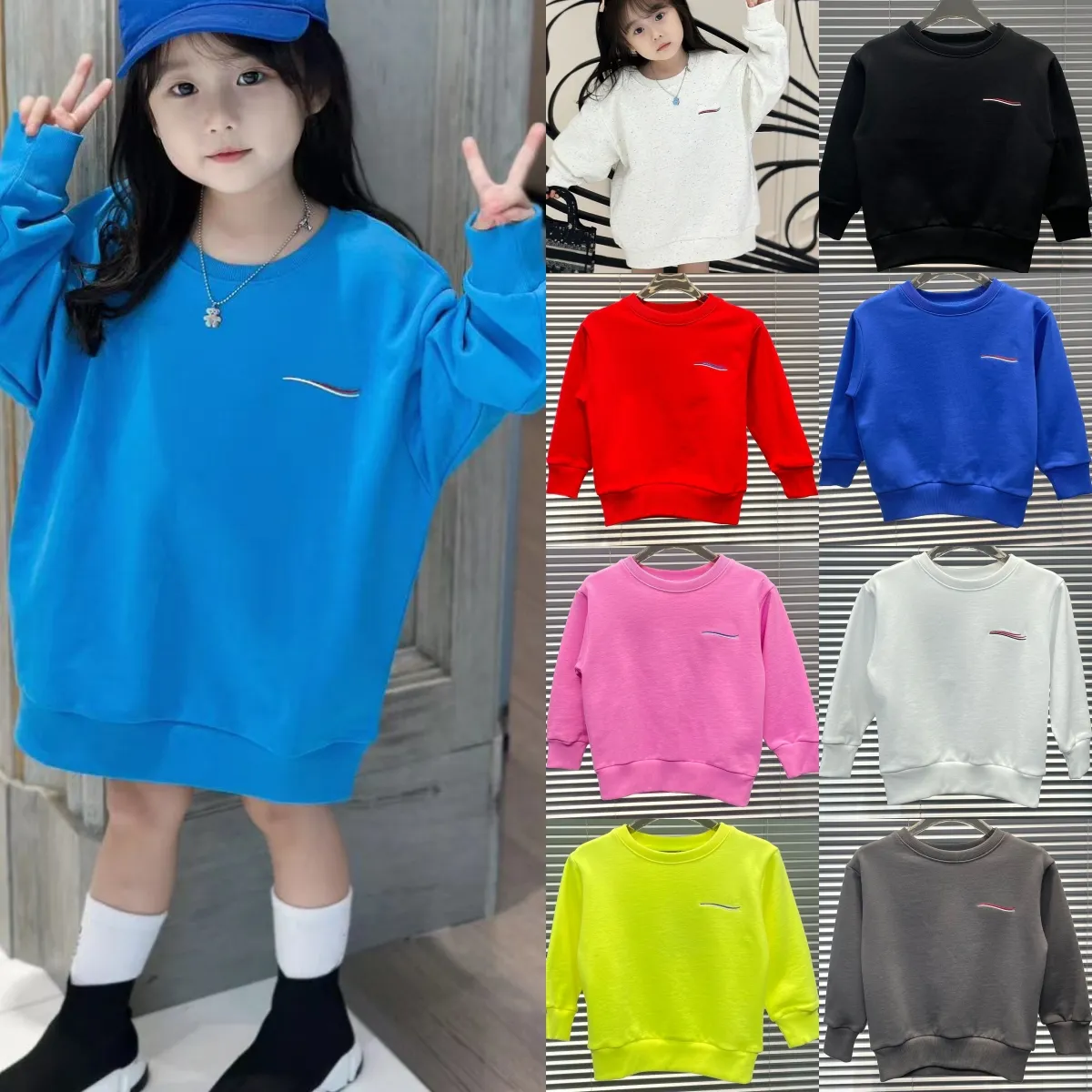 Barn Pullover Wave Toddler Hoodies pojkar flickor tröjor långa ärmar shorts tröja avslappnad bokstav tryck cola rund nacke barn ungdom Paris randiga kläder