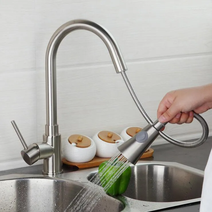 Küchenarmaturen Kupfer Stretched Dish Basin Wasserhahn gebürstet gedreht Waschbecken Pull Down Mixer Tap und kalt