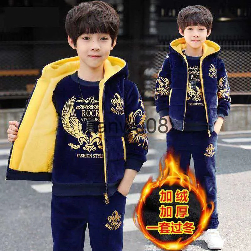 2023 Winter Boys Tracksuit Set Tiger Velvet Kids Jackets Boys And